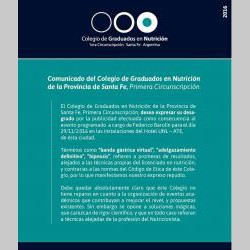 COMUNICADO DEL COLEGIO DE GRADUADOS EN NUTRICIÓN DE SANTA FE