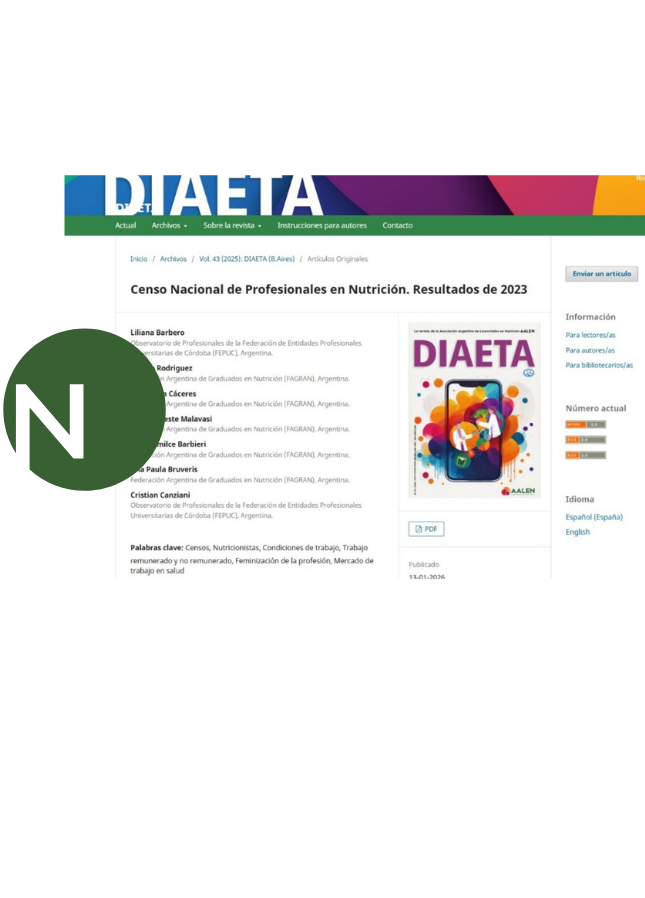 Censo Nacional de Profesionales en Nutrición. Resultados de 2023- Publicación DIAETA