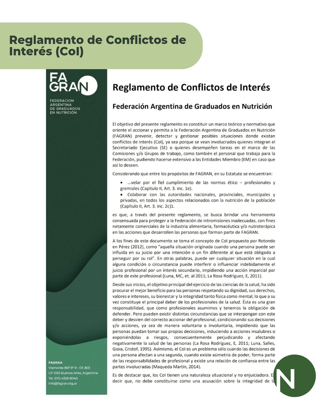Reglamento de Conflictos de Interés (COI)